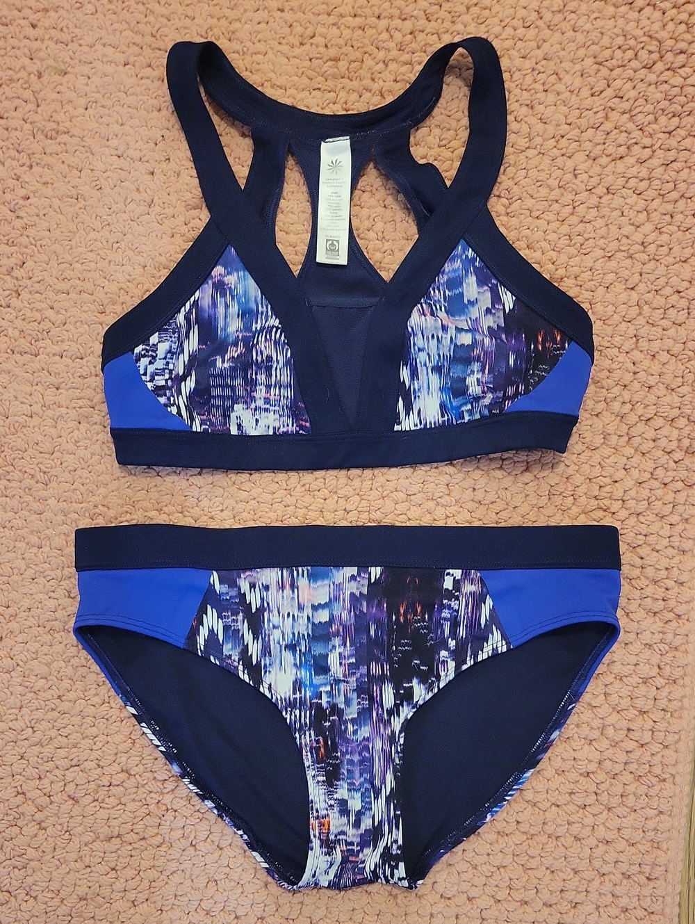 Athleta Blue Multi Print Sport Bikini Set
